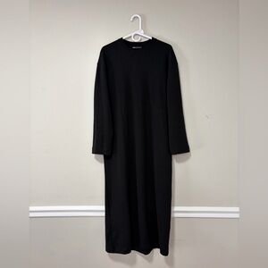 Zara Women's Black Maxi Dress With Pockets Size S Cotton Blend Long Sleeves EUC